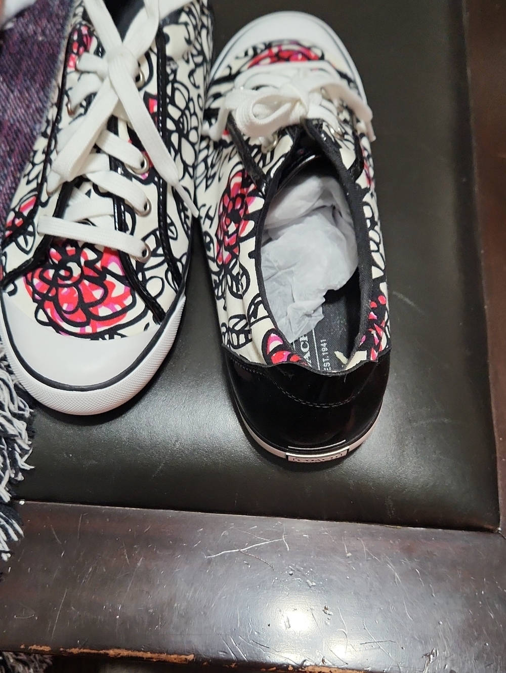 Coach Floral Print Lace-Up Sneakers in White and Pink